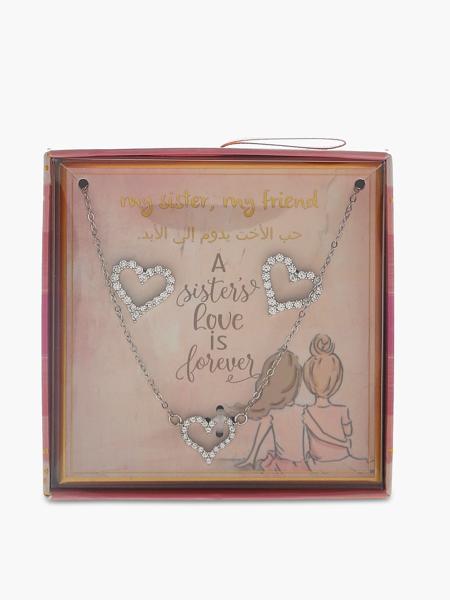 Embellished Heart Pendant Necklace and Earrings Set
