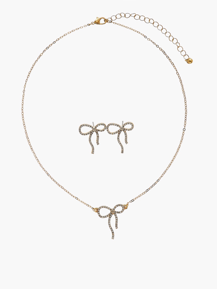 Set of 2 - Bow Embellished Pendant Necklace and Earrings