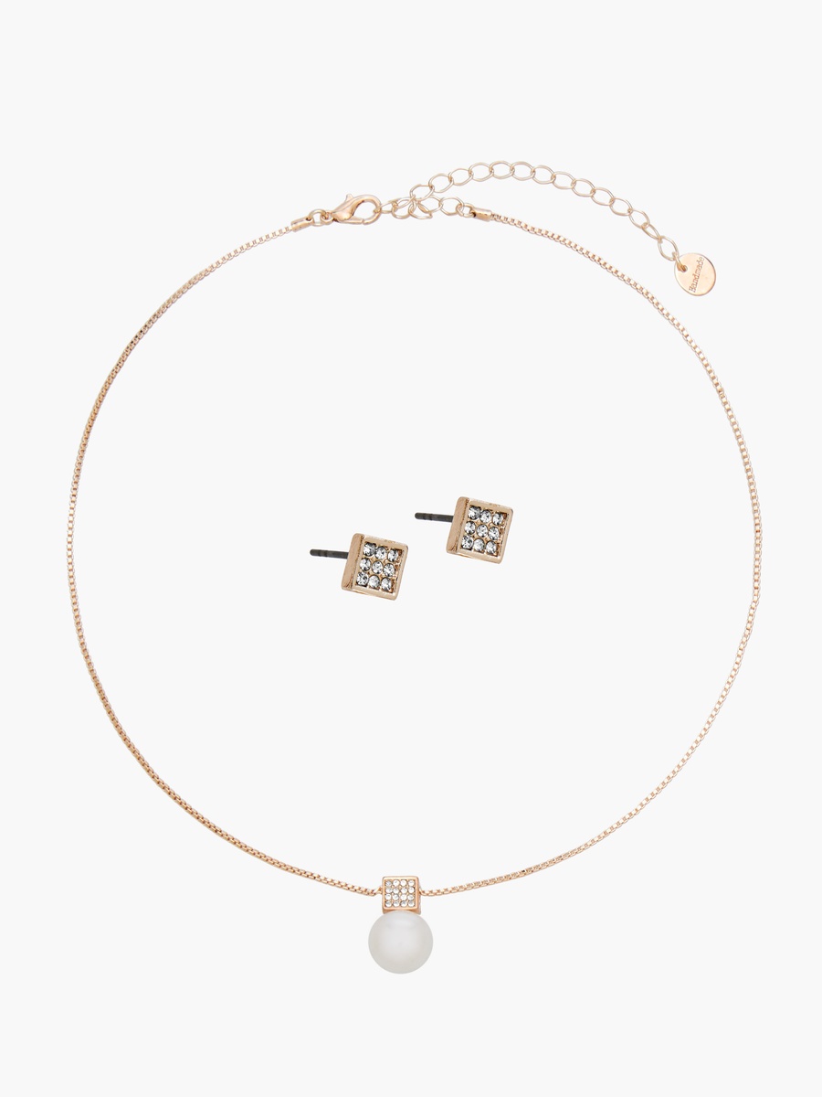 Pearl Embellished Pendant Necklace and Earrings