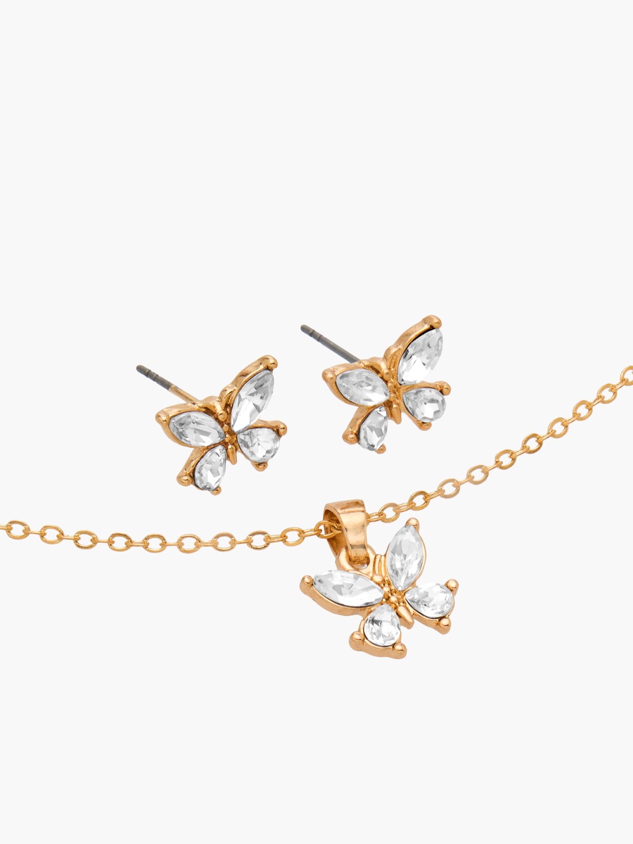 Butterfly Embellished Pendant Necklace and Earrings Set