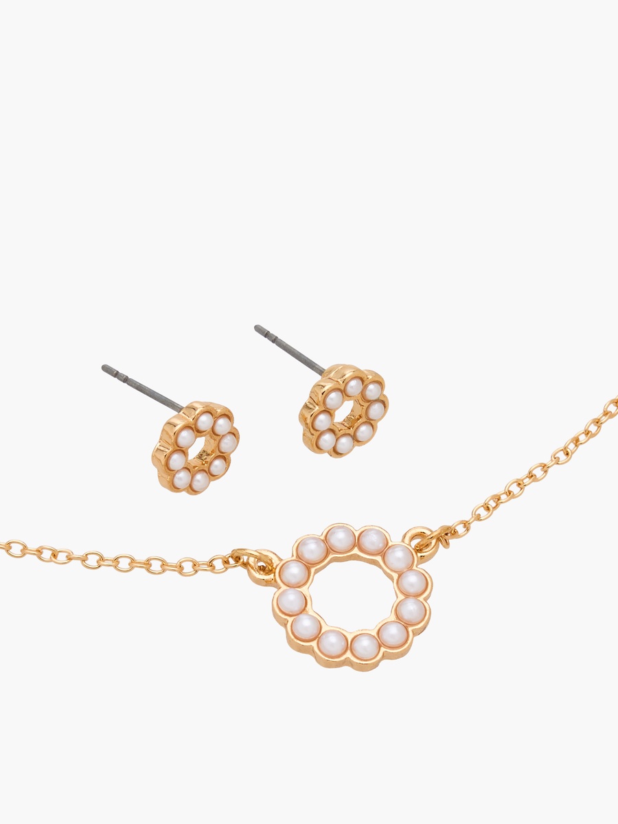 Pearl Embellished Pendant Necklace and Earrings