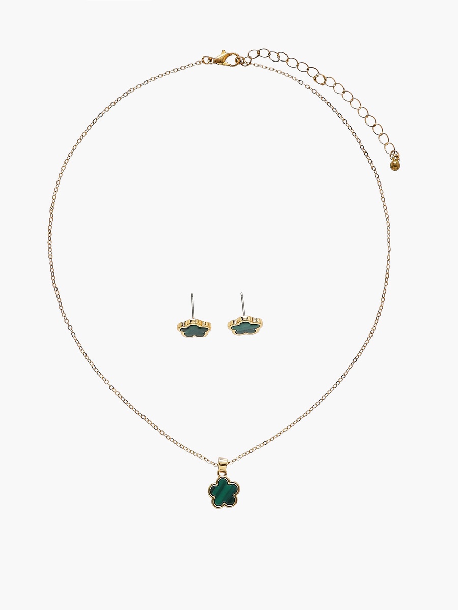 Set of 2 - Floral Pendant Necklace and Earrings