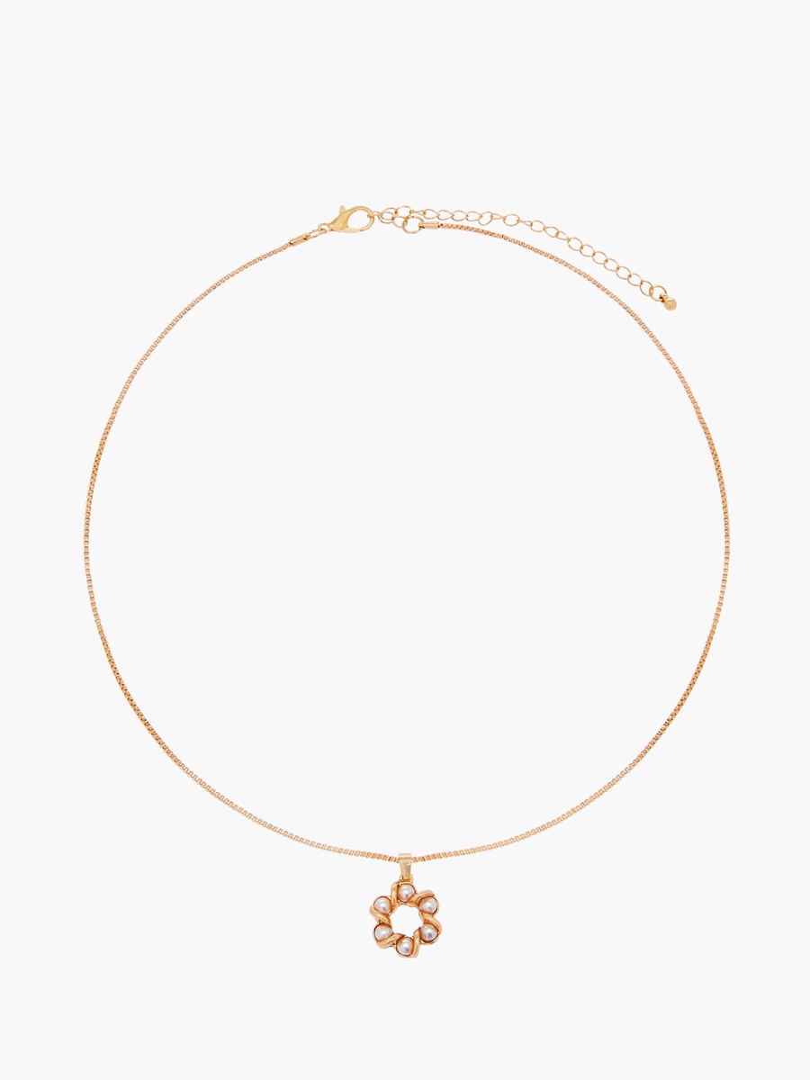 Metal Pearl Embellished Pendant Necklace and Earrings