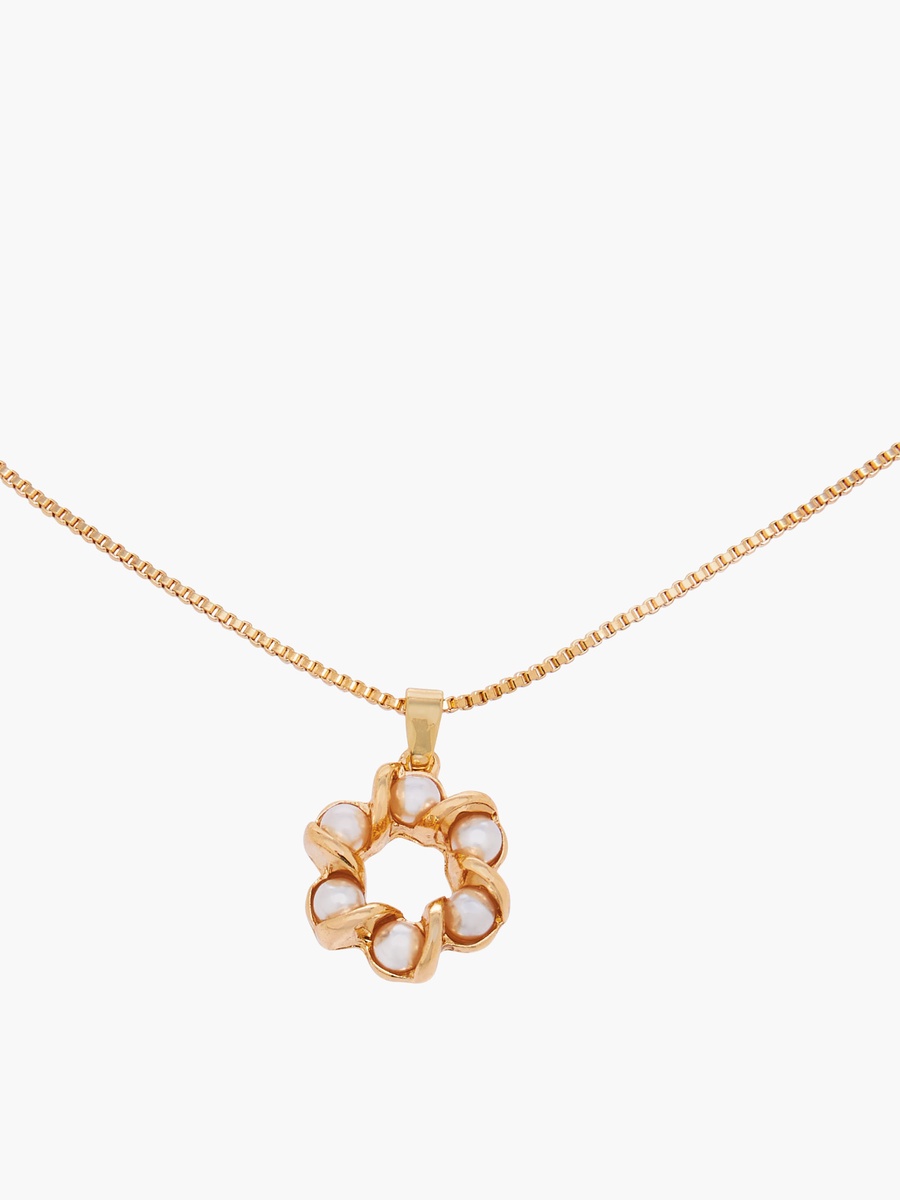 Metal Pearl Embellished Pendant Necklace and Earrings