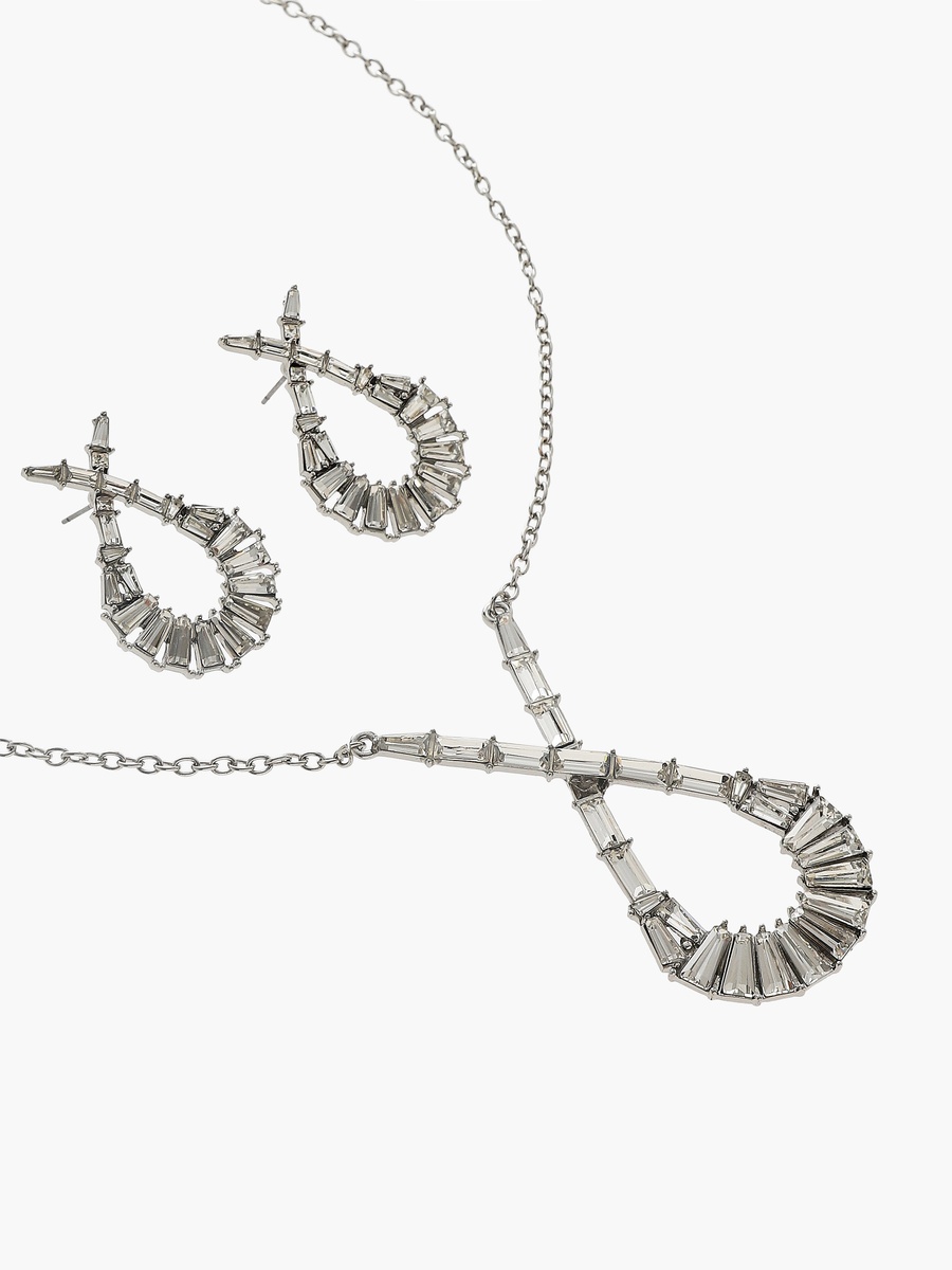Set of 2 - Cubic Zirconia Embellished Necklace and Earrings