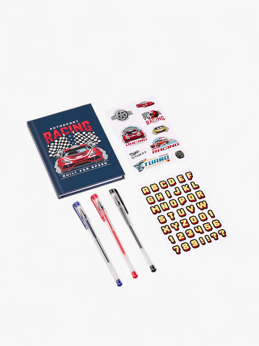 Racing Stationery Set with Book, Stickers, Pens - Set of 6