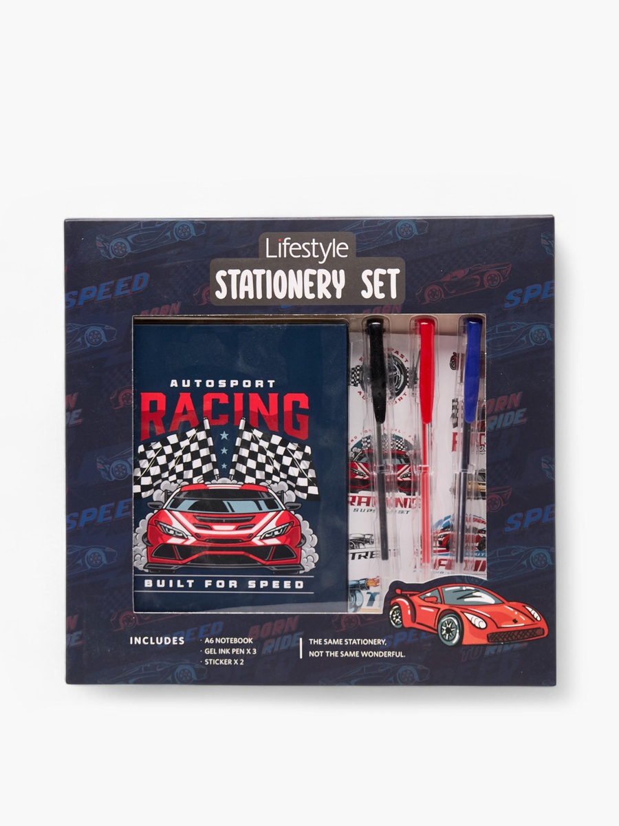 Racing Stationery Set with Book, Stickers, Pens - Set of 6
