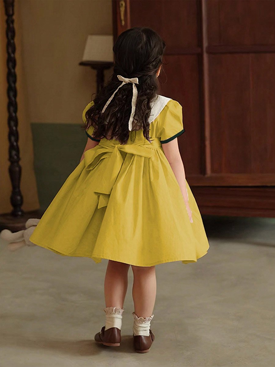 Girls Embroidered Puff Sleeve Dress