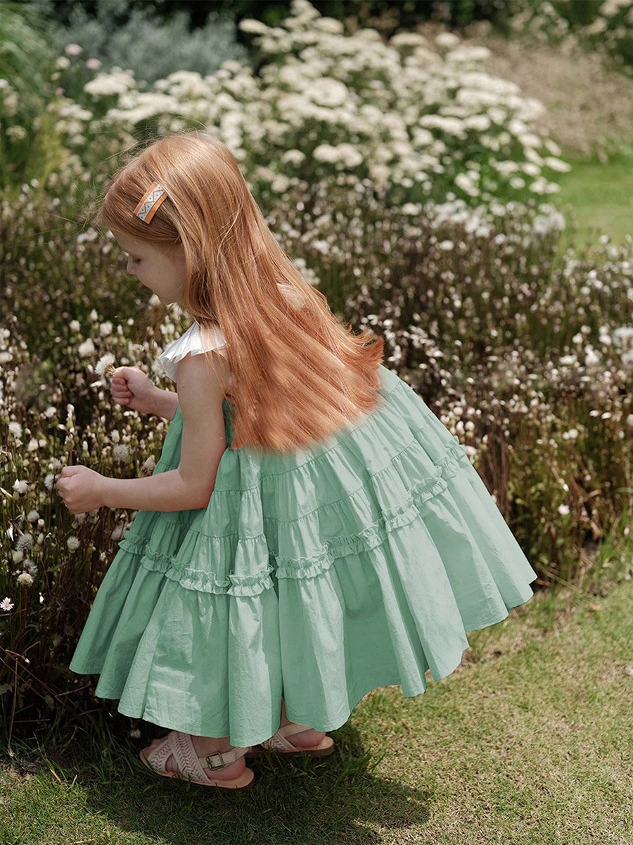 Girls Contrast Trim Sleeveless Tiered Dress