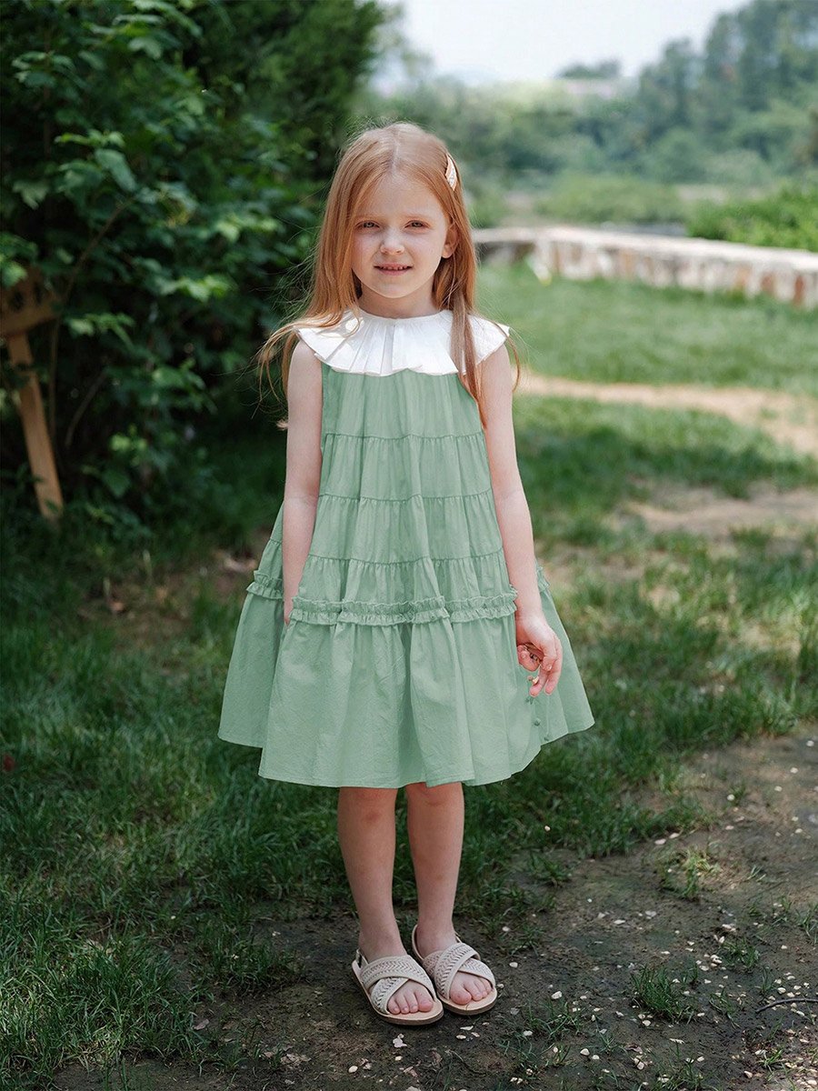Girls Contrast Trim Sleeveless Tiered Dress