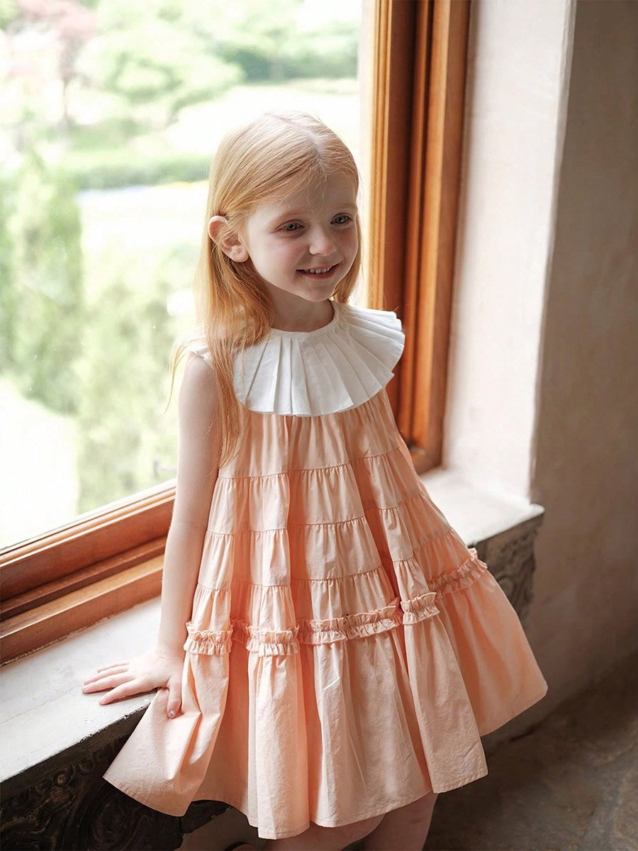 Girls Contrast Trim Sleeveless Tiered Dress