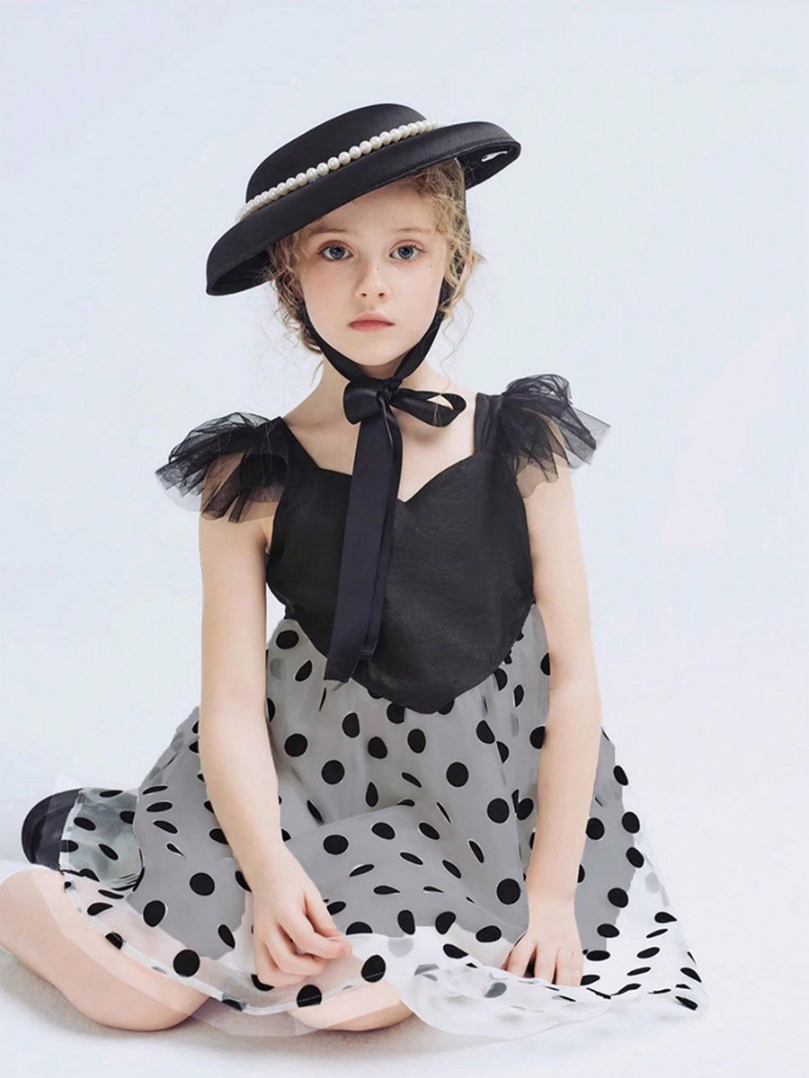 Girls Polka Dot Ruffled Mesh Dress