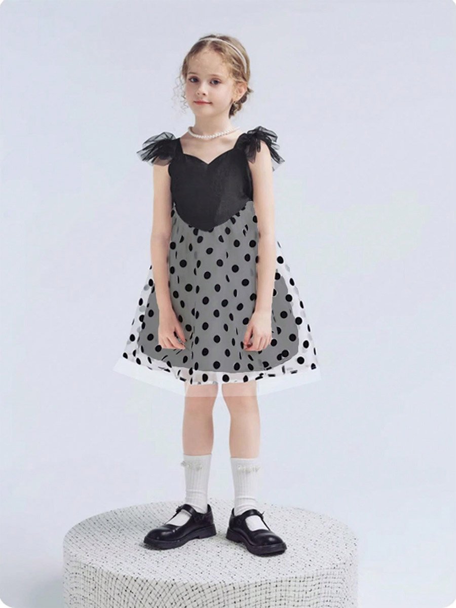 Girls Polka Dot Ruffled Mesh Dress