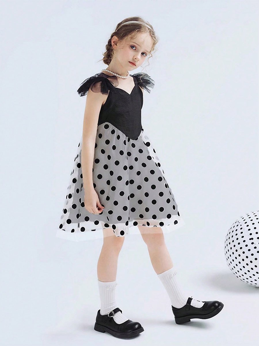 Girls Polka Dot Ruffled Mesh Dress