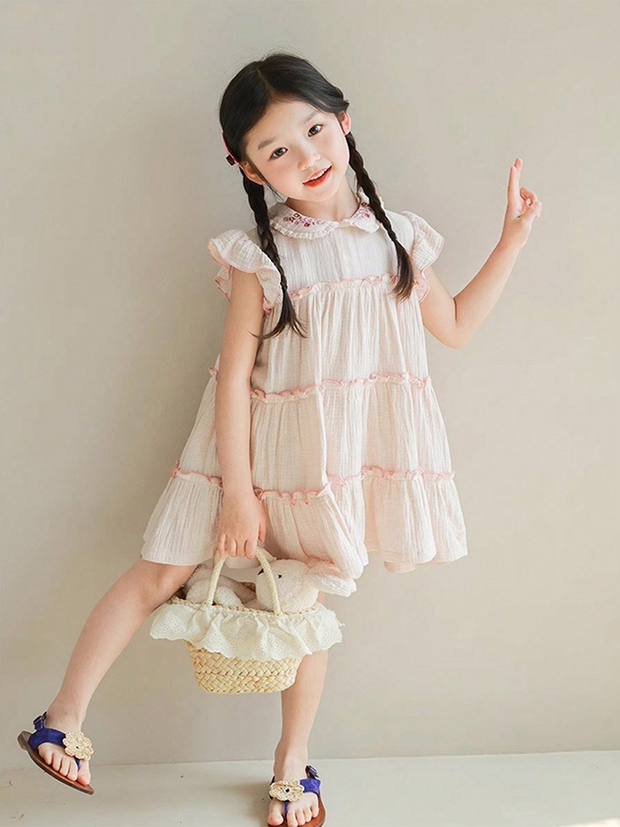 Girls Textured Ruffled Tiered Dress