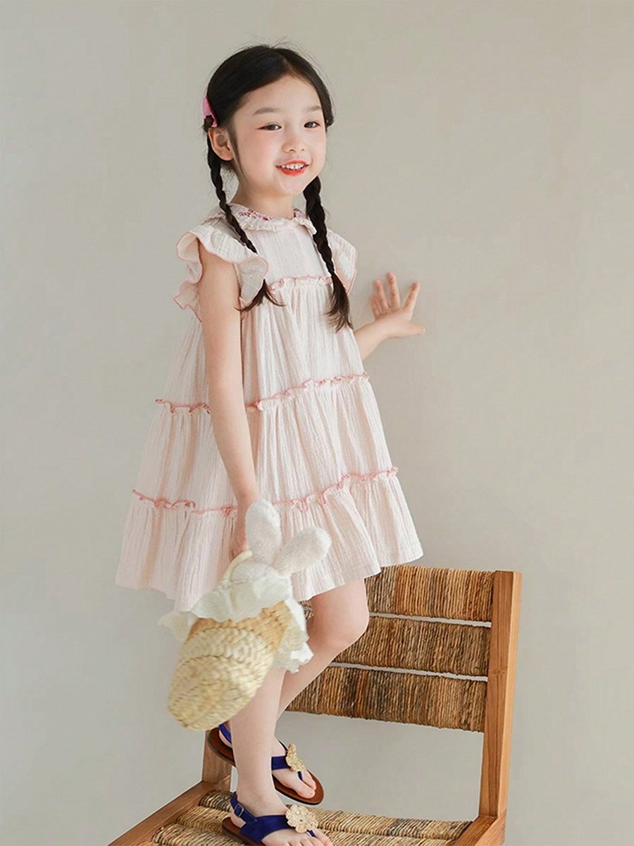 Girls Textured Ruffled Tiered Dress