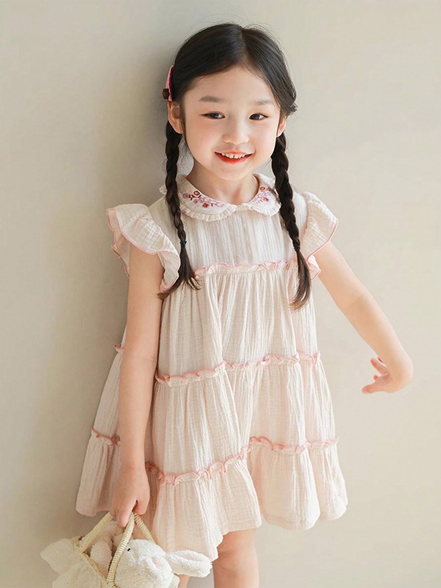 Girls Textured Ruffled Tiered Dress