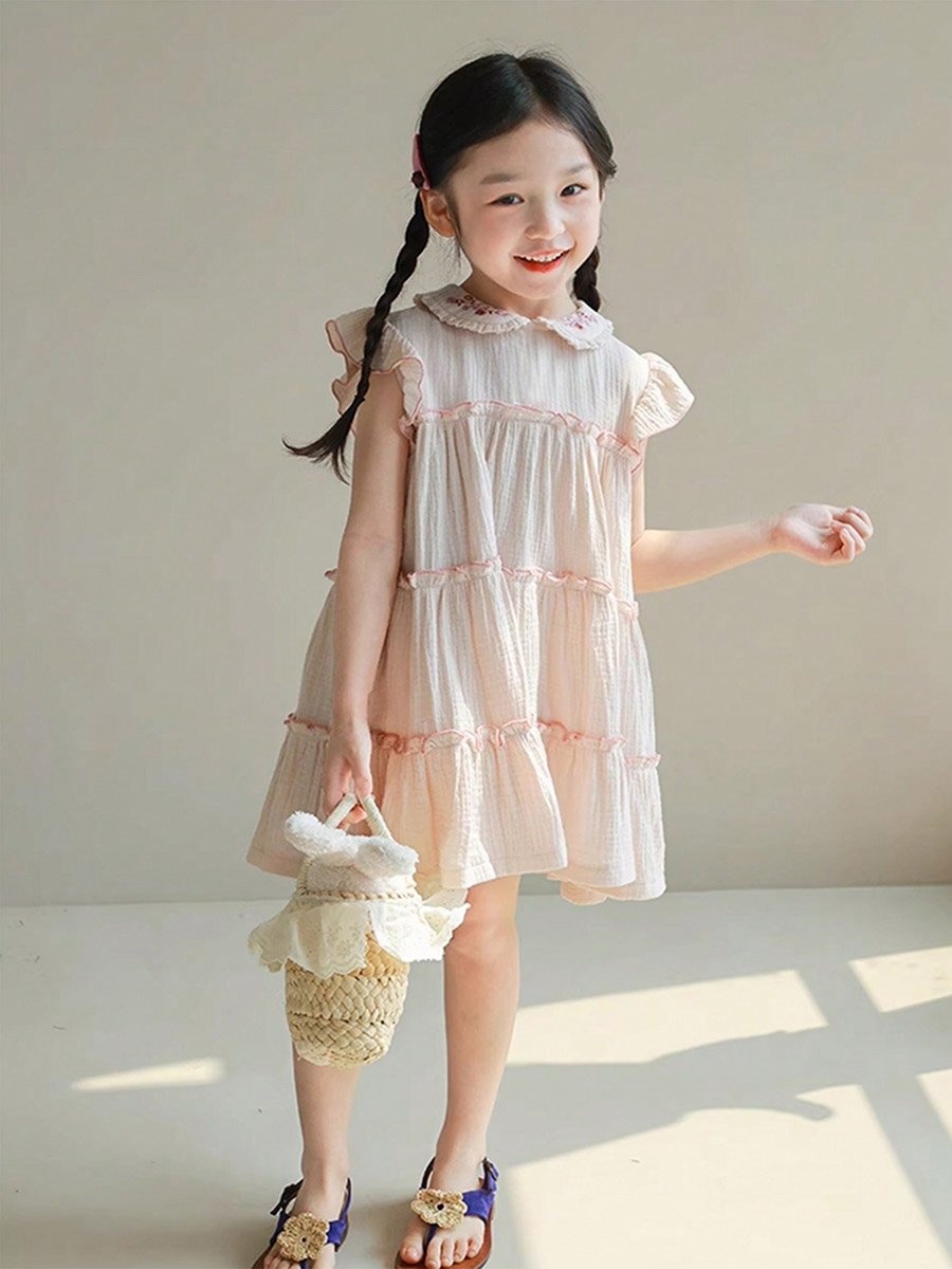Girls Textured Ruffled Tiered Dress