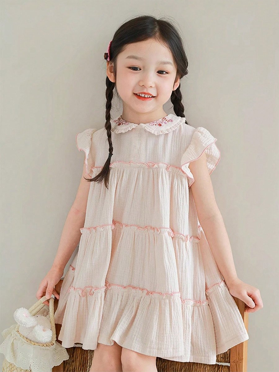 Girls Textured Ruffled Tiered Dress