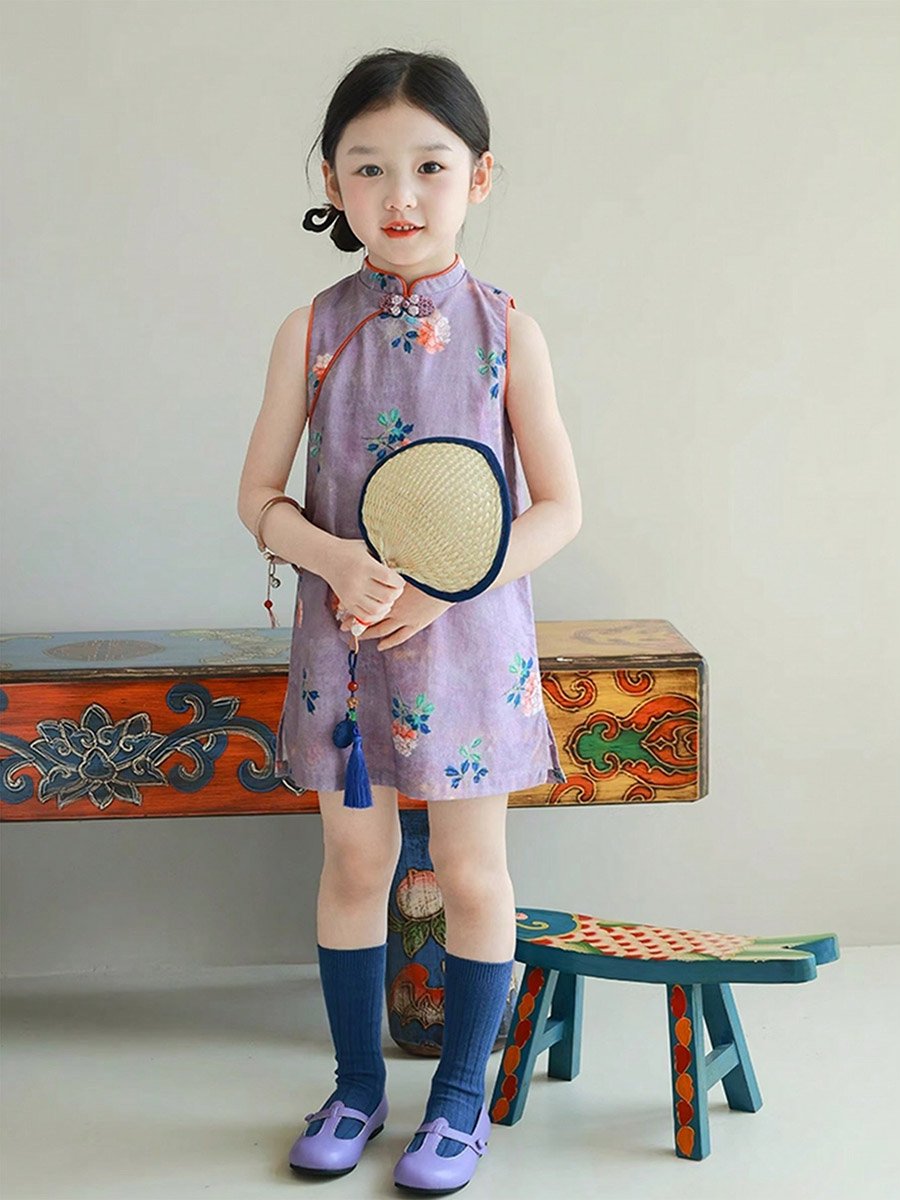 Girls Floral Print Sleeveless Dress