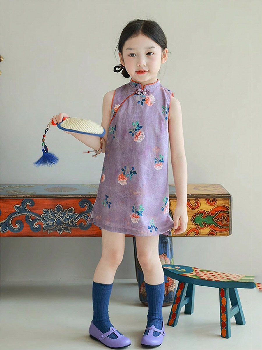 Girls Floral Print Sleeveless Dress