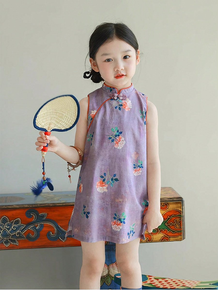Girls Floral Print Sleeveless Dress
