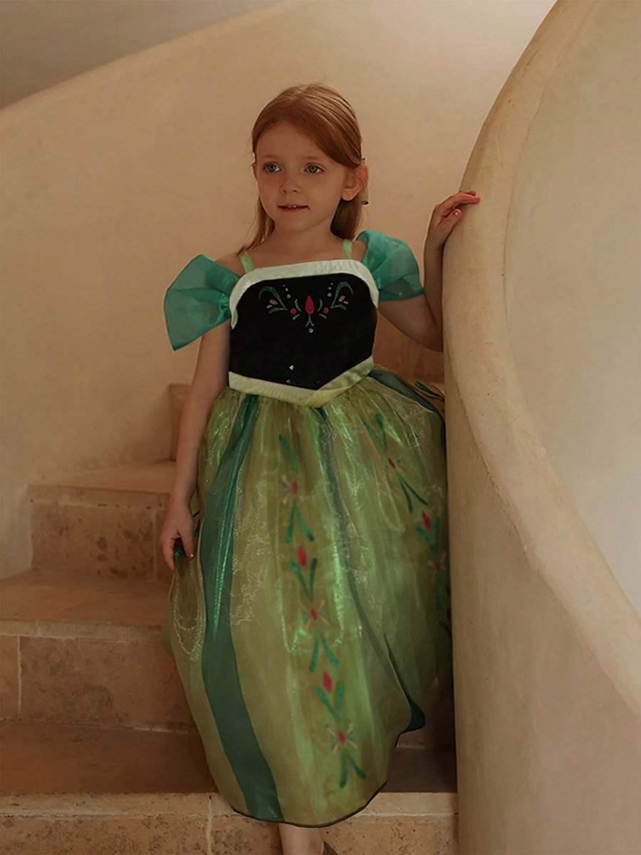 Girls Printed Square Neck Puff Sleeve Dress