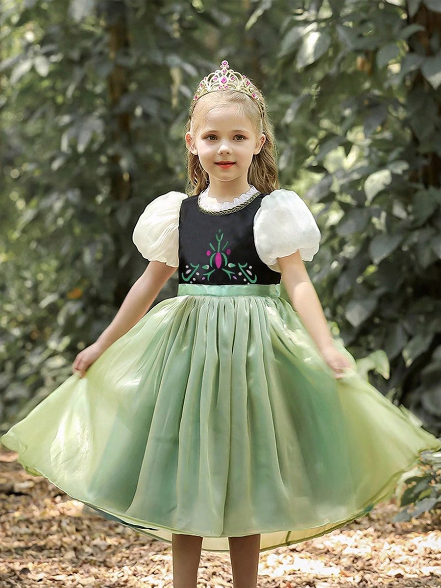 Girls Printed Puff Sleeve Dress