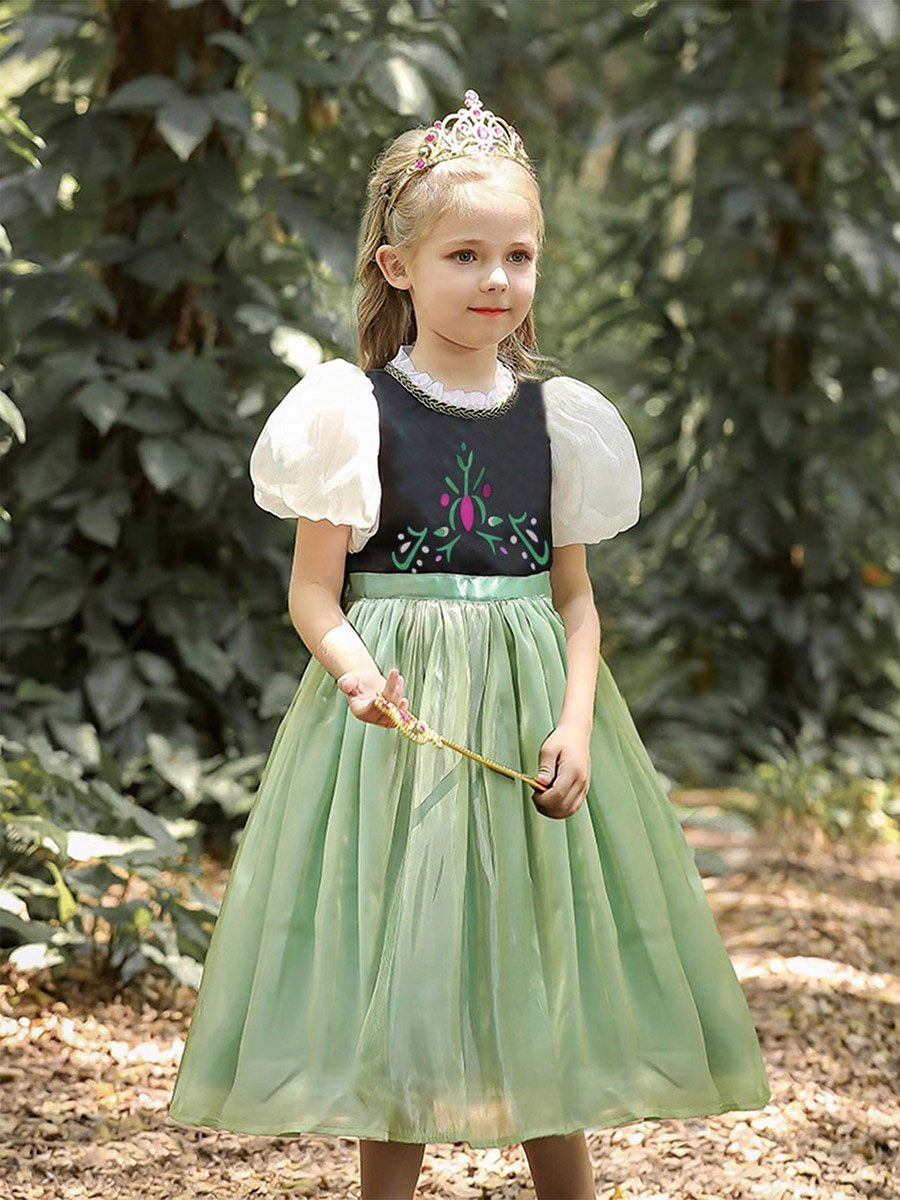 Girls Printed Puff Sleeve Dress