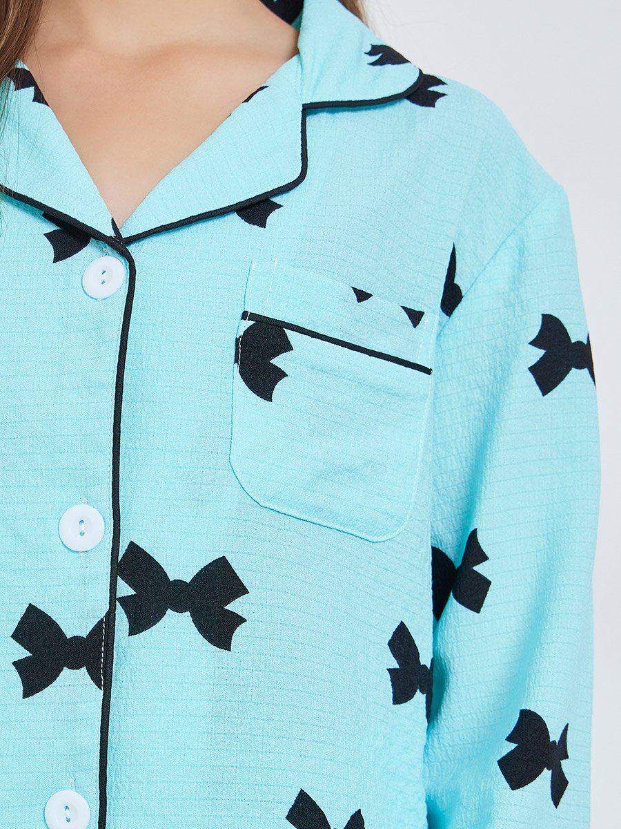 Teen Girls Bow Print Shirt and Pyjama Set