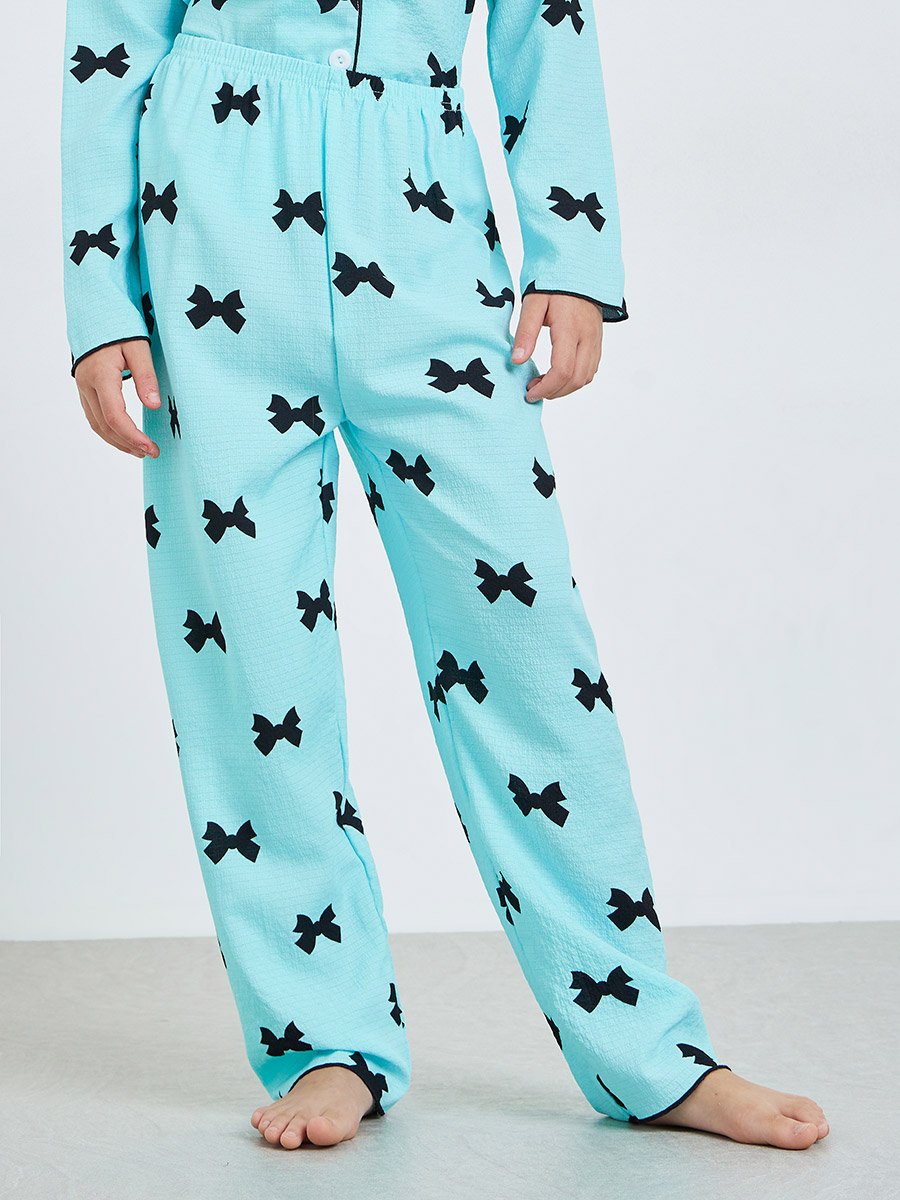 Teen Girls Bow Print Shirt and Pyjama Set