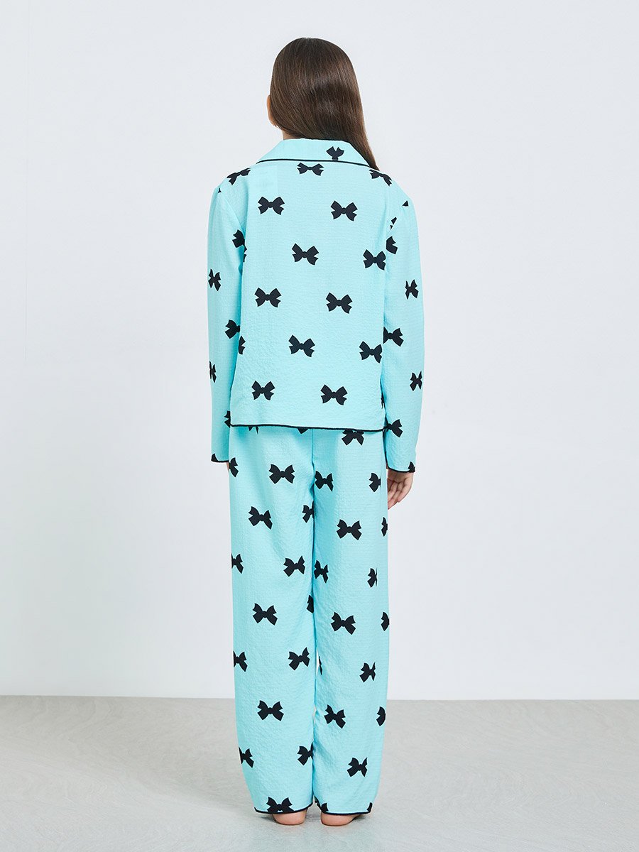 Teen Girls Bow Print Shirt and Pyjama Set