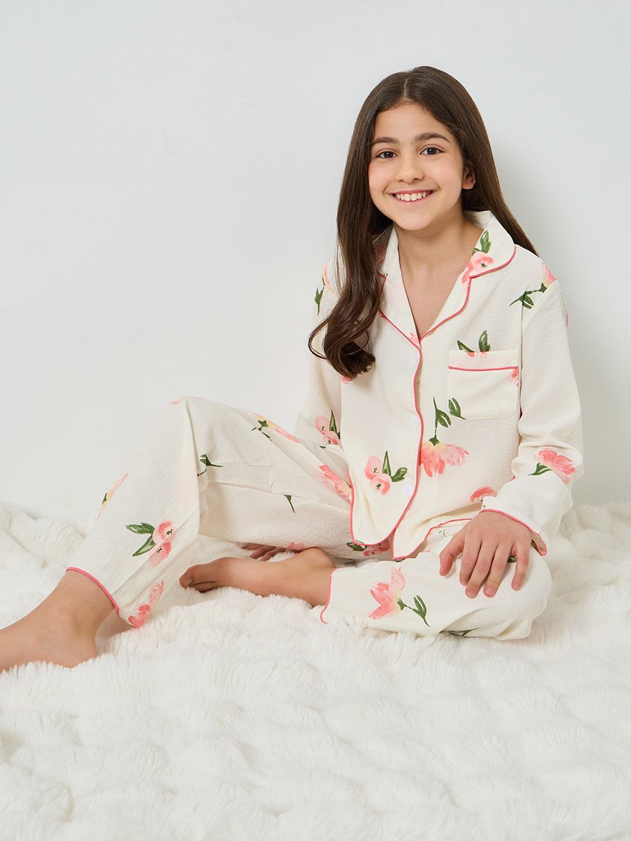 Teen Girls Floral Print Shirt and Pyjama Set