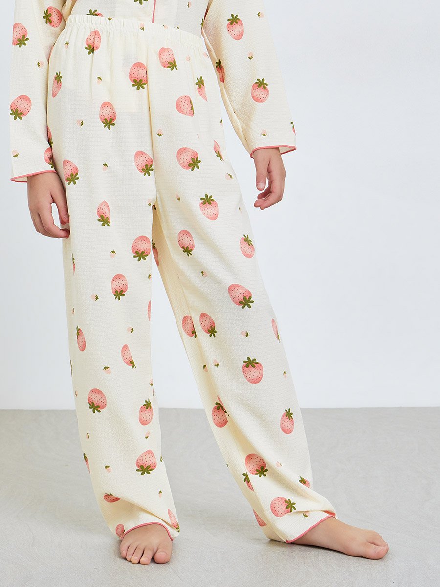 Teen Girls Strawberry Print Shirt and Pyjama Set