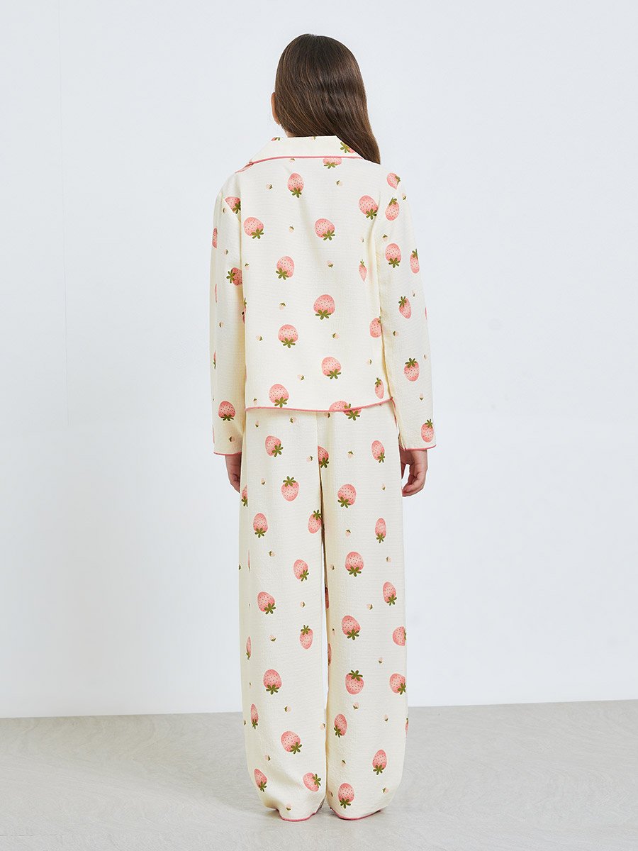Teen Girls Strawberry Print Shirt and Pyjama Set