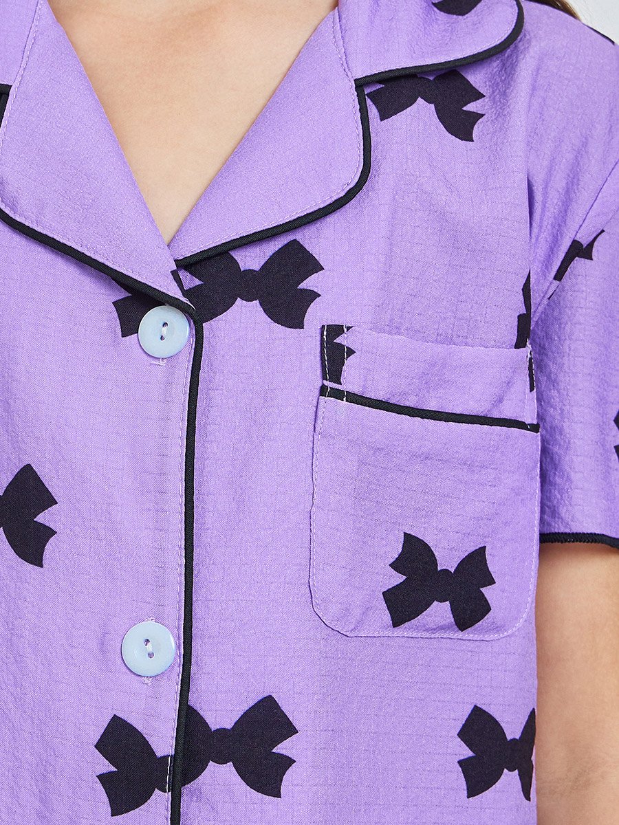 Teen Girls Bow Print Shirt and Pyjama Set
