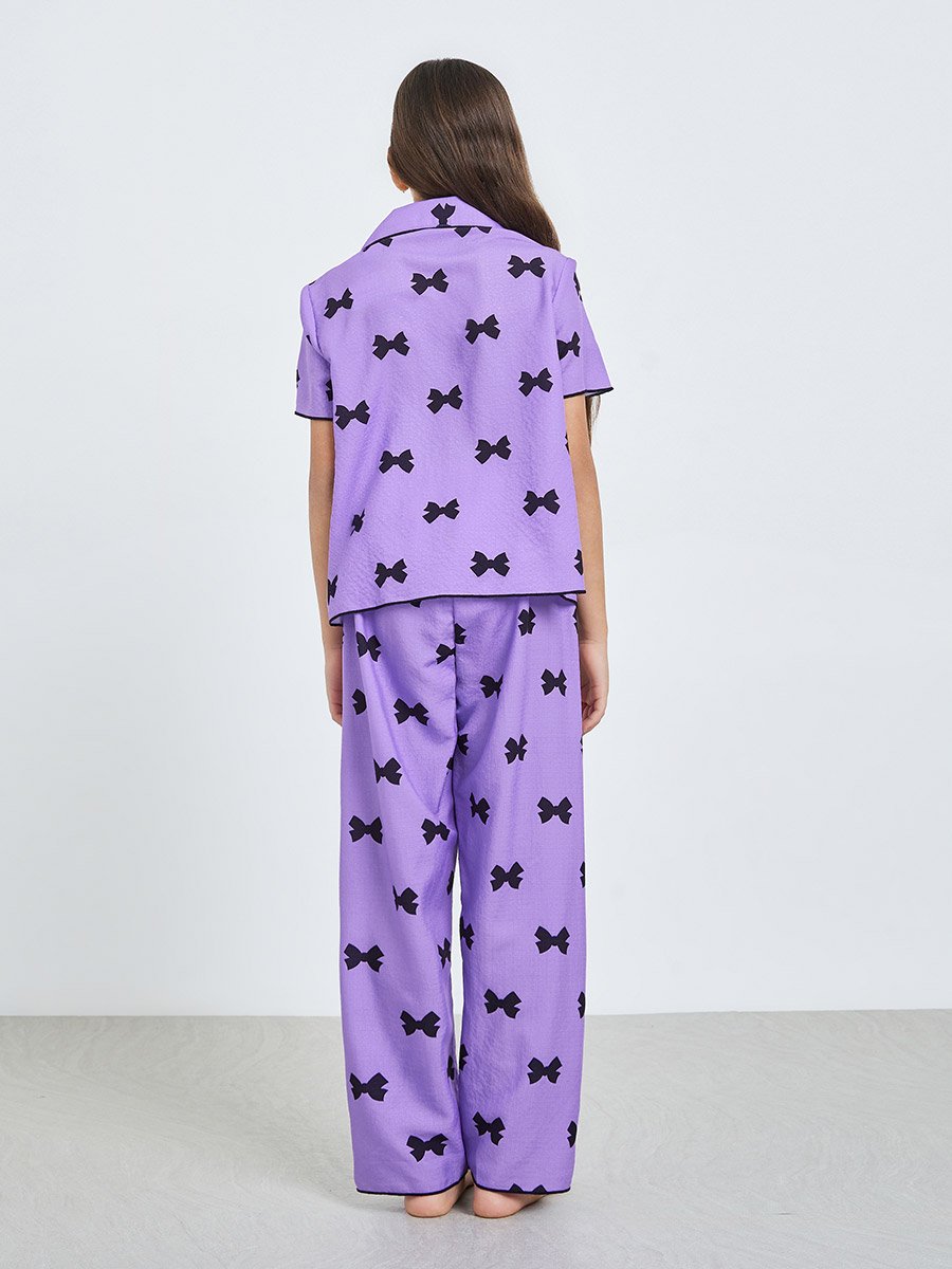 Teen Girls Bow Print Shirt and Pyjama Set