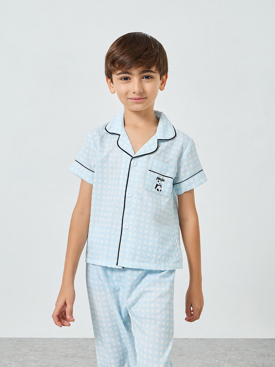 Boys Checked Short Sleeve Shirt and Pyjama Set