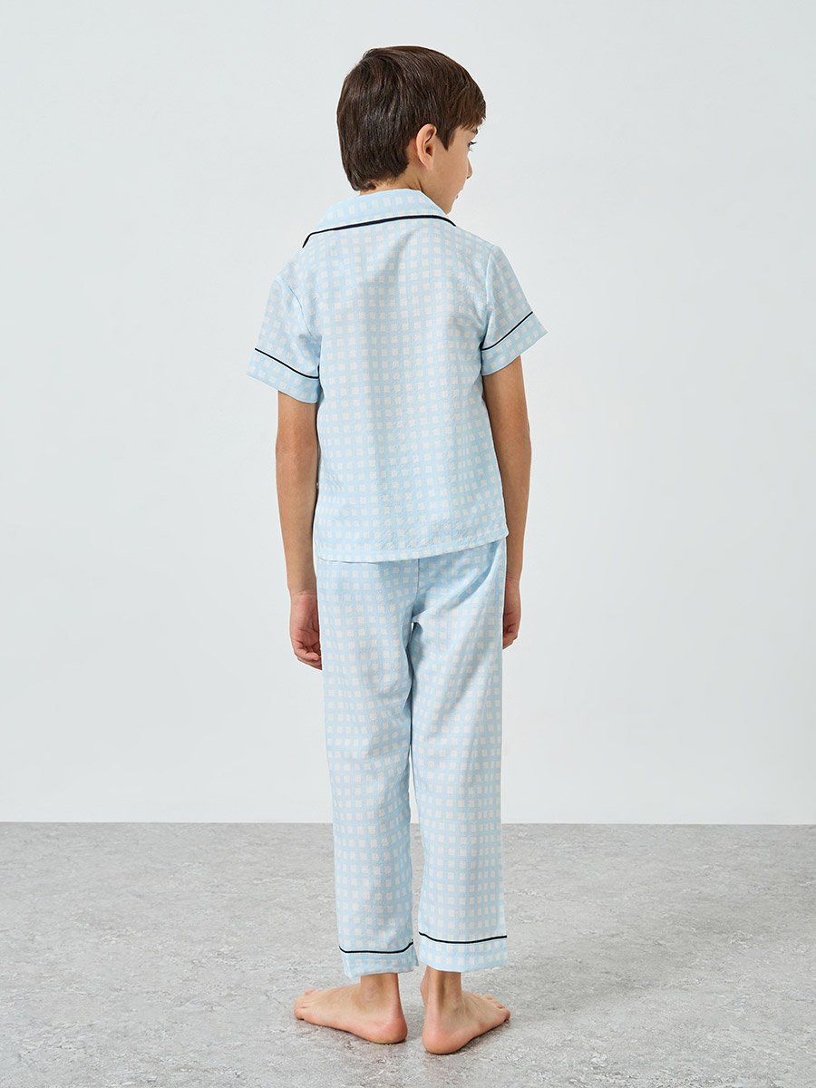 Boys Checked Short Sleeve Shirt and Pyjama Set