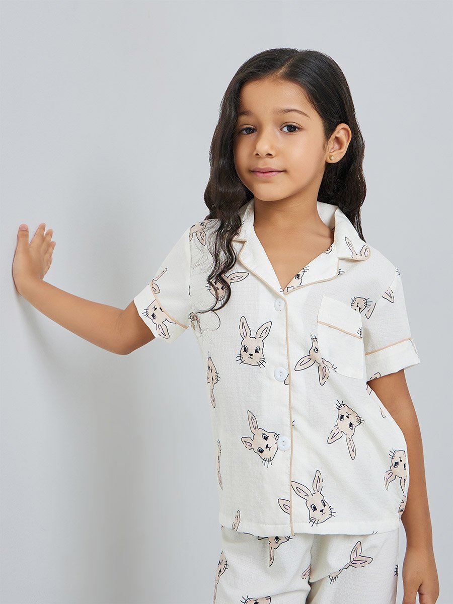 Girls Bunny Print Shirt and Pyjama Set