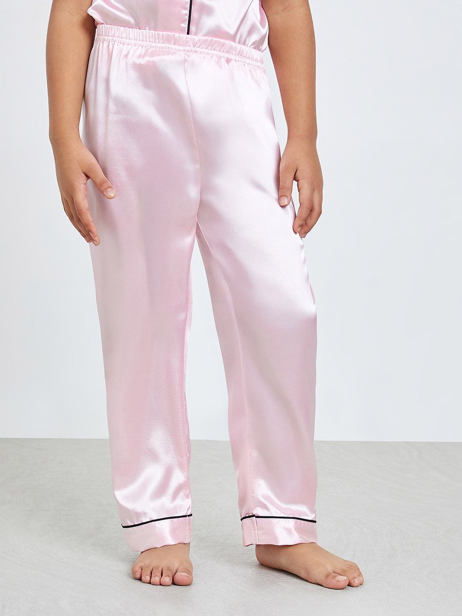 Girls Solid Short Sleeve Shirt and Pyjama Set