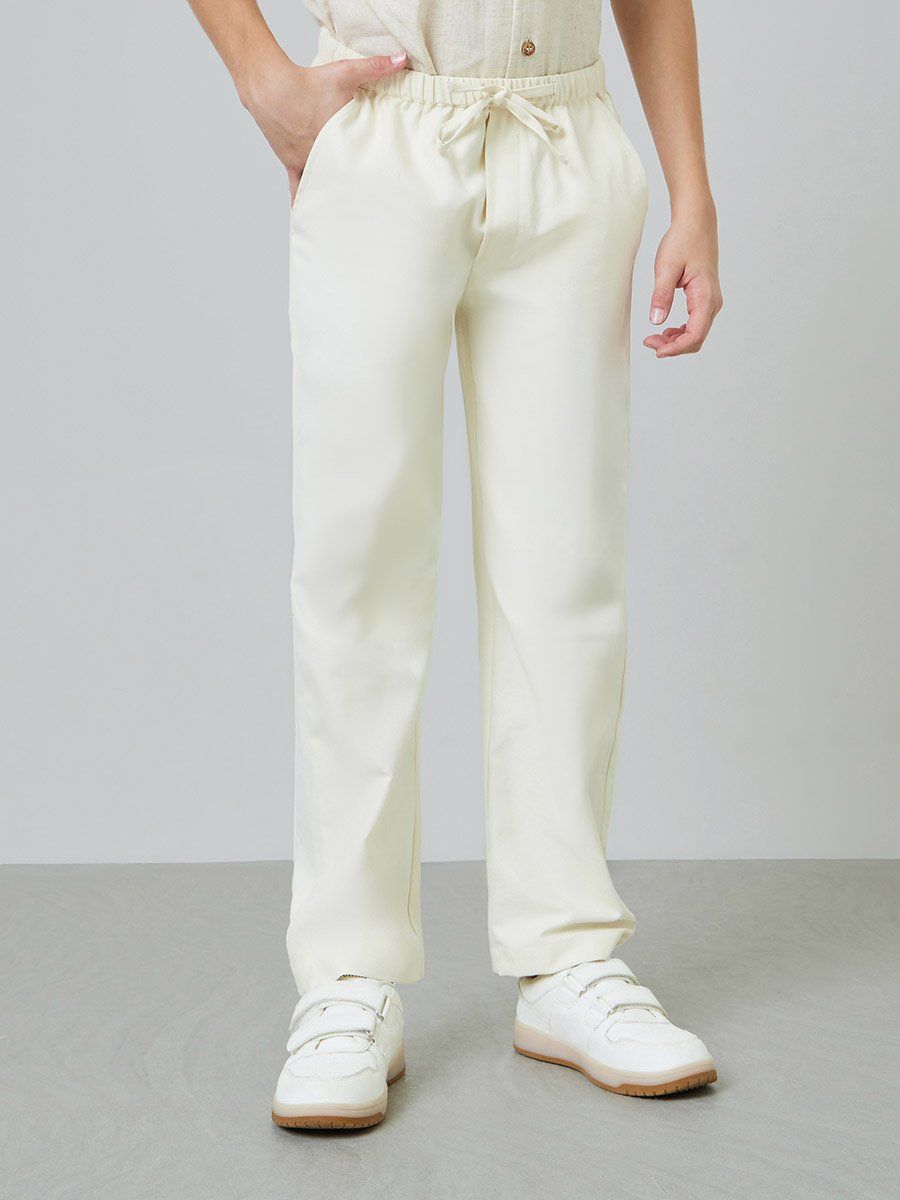 Kids Off-White Regular Pants with Drawstring