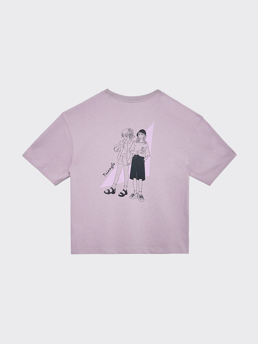 Girls Lilac Cotton Graphic Print Oversized T-Shirt