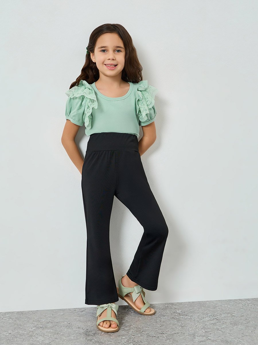 Green Lace Puff Sleeve Top