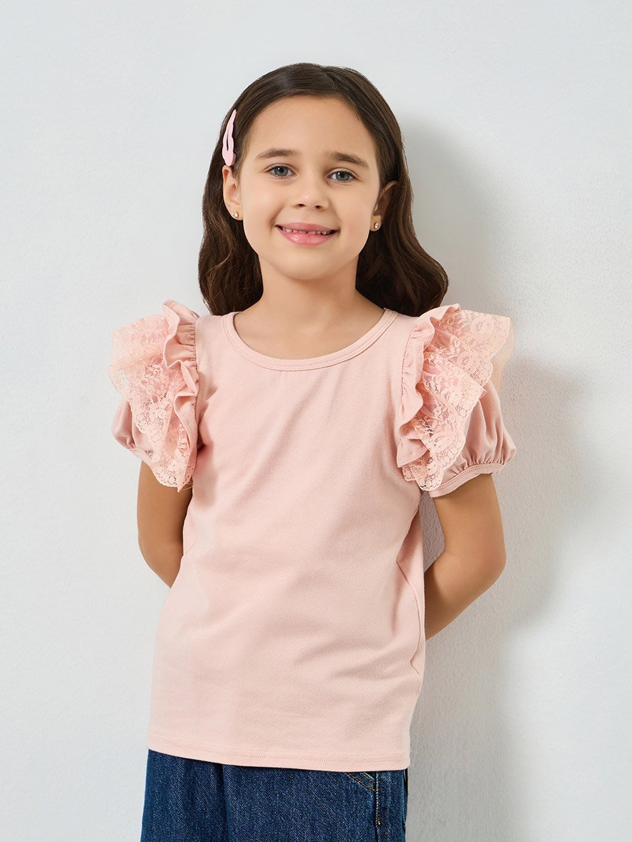 Pink Lace Puff Sleeve Top