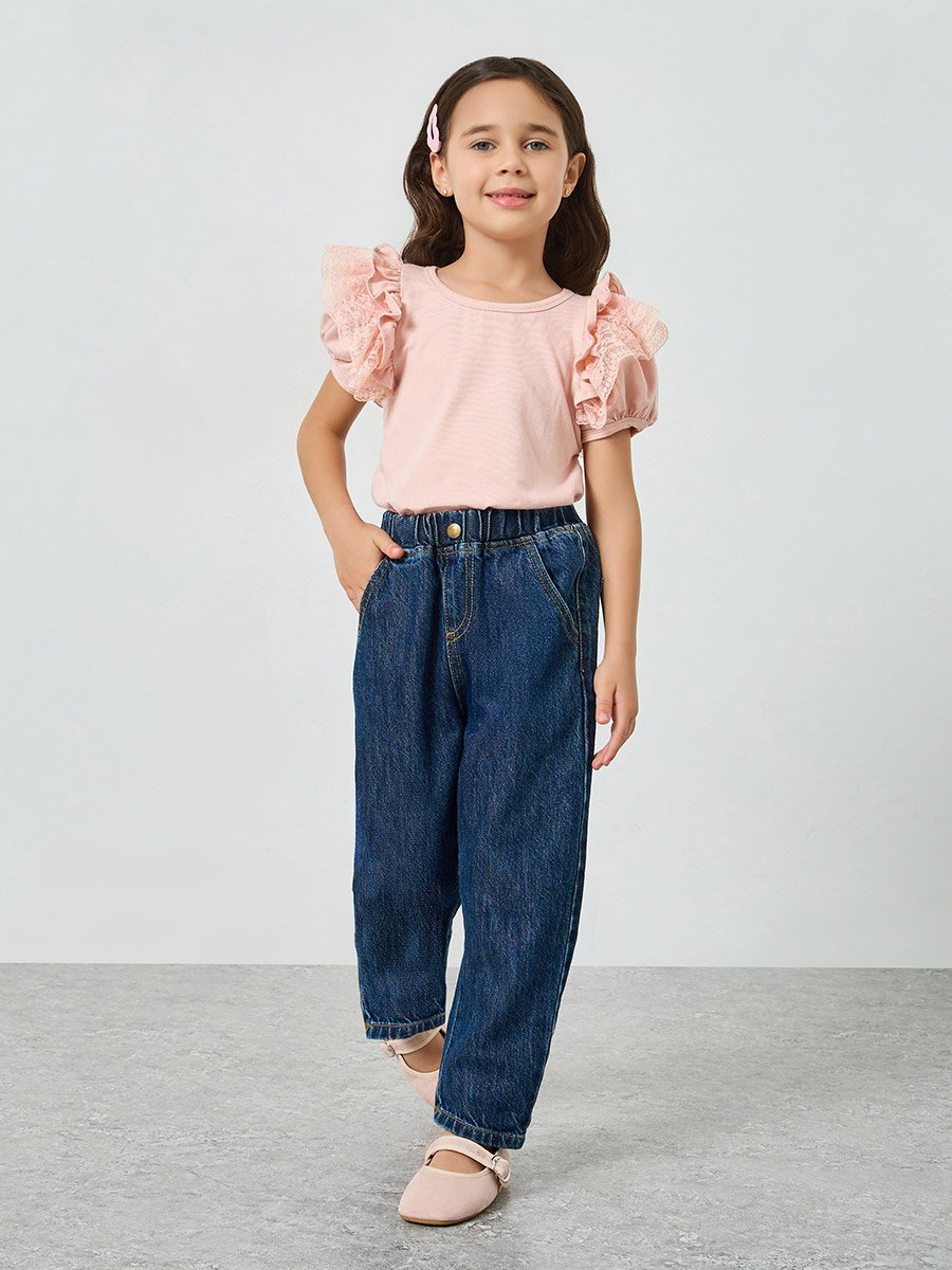 Pink Lace Puff Sleeve Top