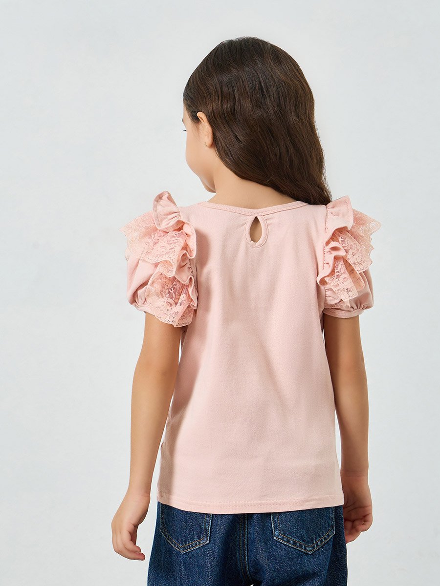 Pink Lace Puff Sleeve Top