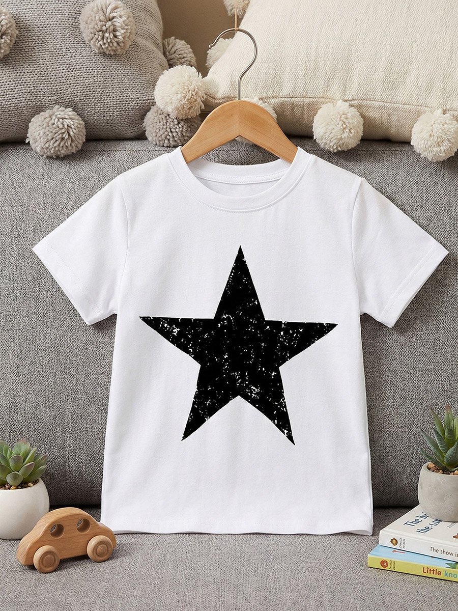White Star Print Round Neck T-Shirt