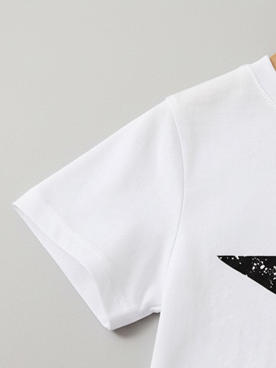 White Star Print Round Neck T-Shirt