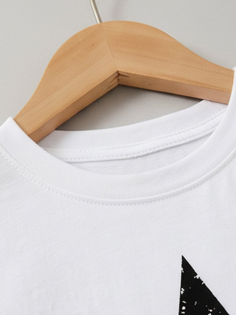 White Star Print Round Neck T-Shirt